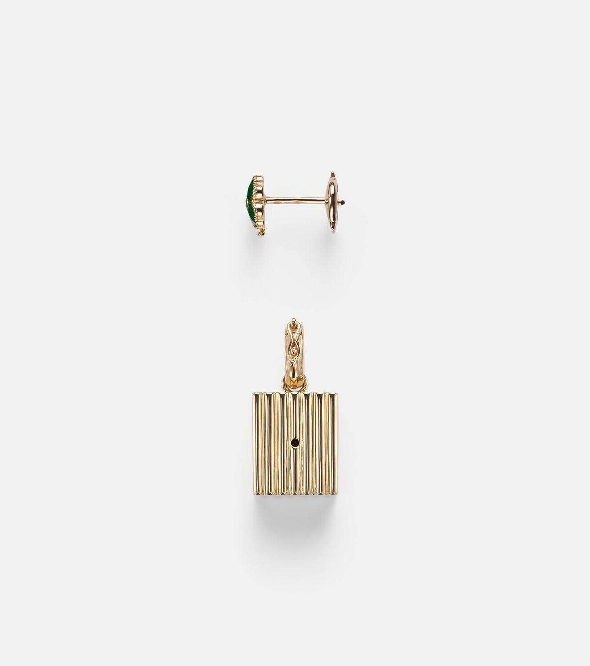 Yvonne Léon Trèfle and Le Cubo 9kt gold and enamel single earring and pendant set with diamonds