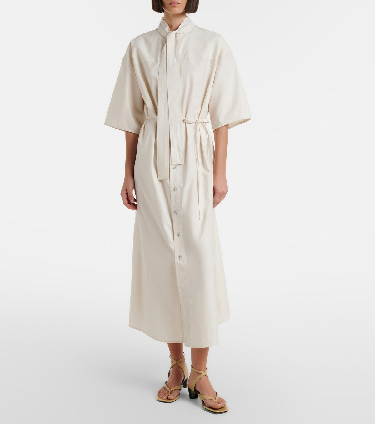 Lemaire Tie-neck cotton and silk shirt dress