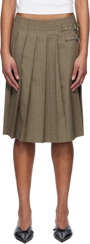 Photo: We11done Beige Checkered Pleated Midi Skirt