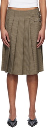 We11done Beige Checkered Pleated Midi Skirt