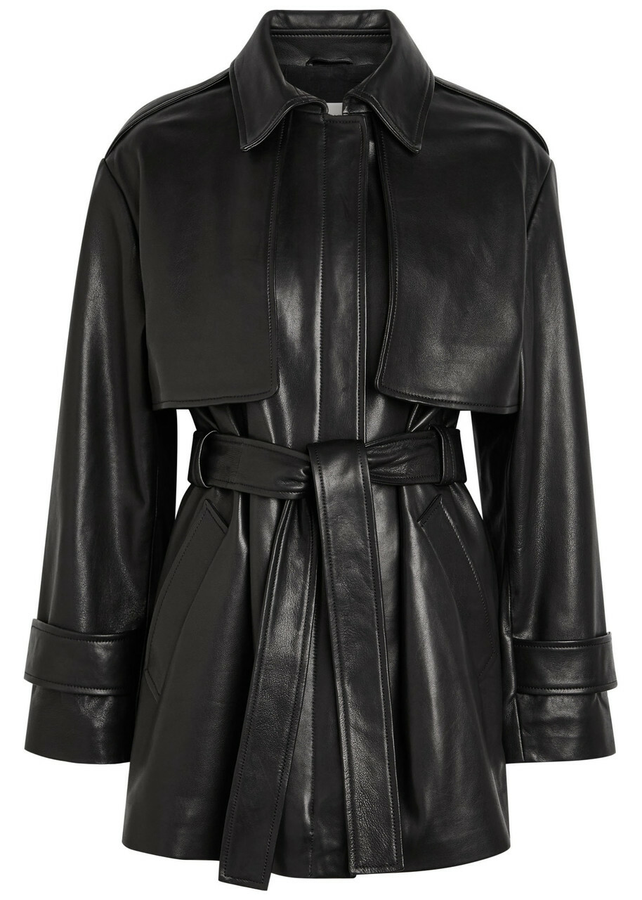 Nour Hammour Priya Belted Leather Jacket Black
