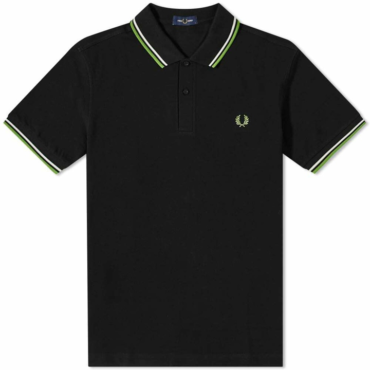 Photo: Fred Perry Authentic Men's Slim Fit Twin Tipped Polo Shirt in Black/Ecru/Kiwi