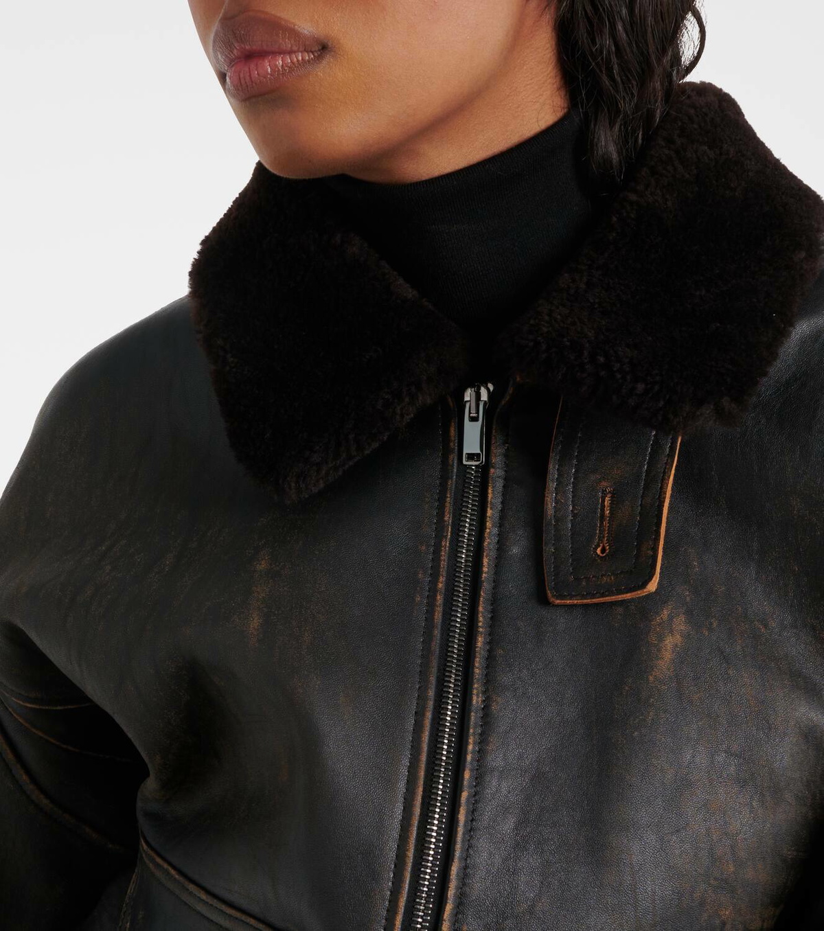 The Row Adonis shearling-trimmed leather jacket