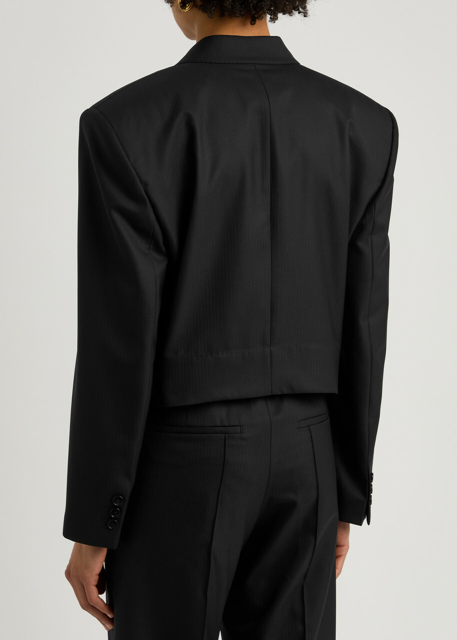 Petar Petrov The Everyman Cropped Belted Wool Blazer Black
