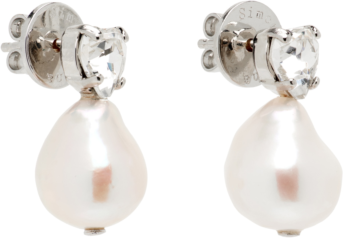 Simone Rocha Faux-Pearl Heart Crystal Stud Earrings