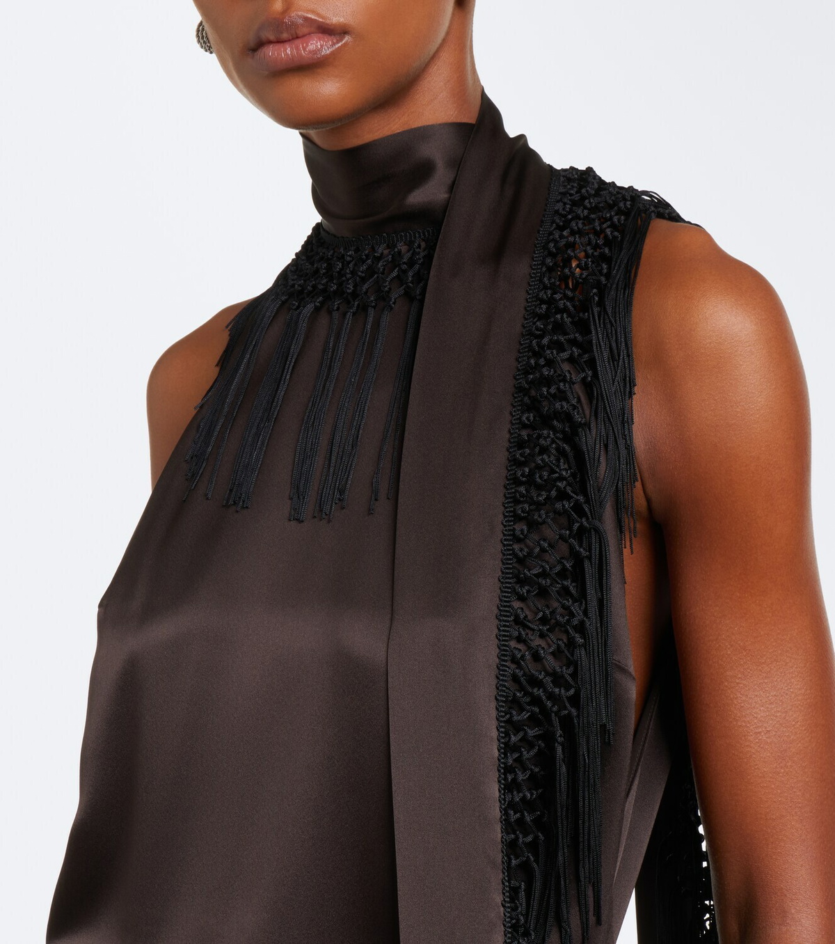 SIR Lula fringed asymmetric silk maxi dress