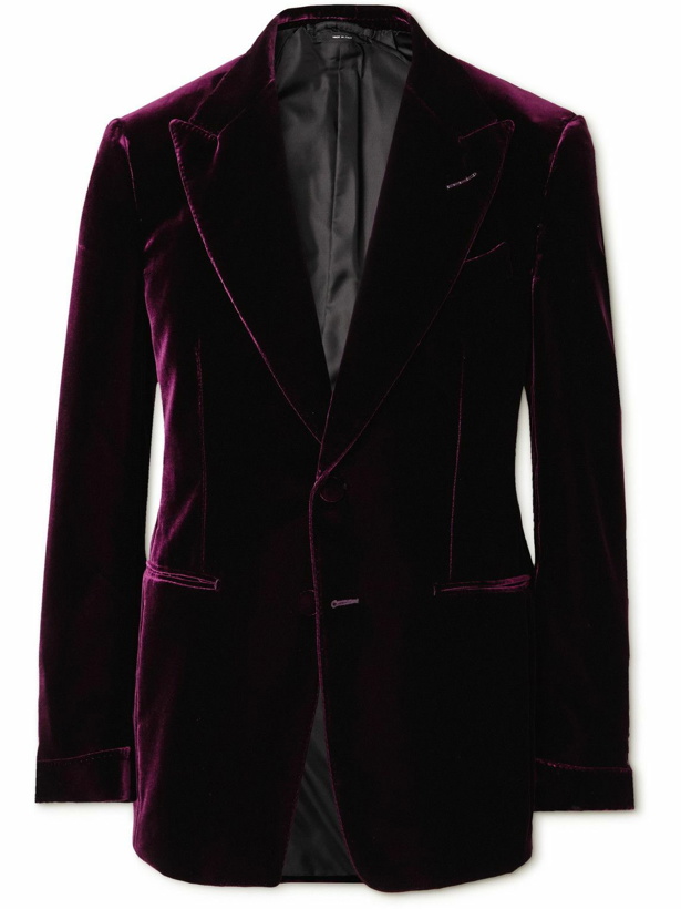 Photo: TOM FORD - Shelton Slim-Fit Velvet Tuxedo Jacket - Burgundy