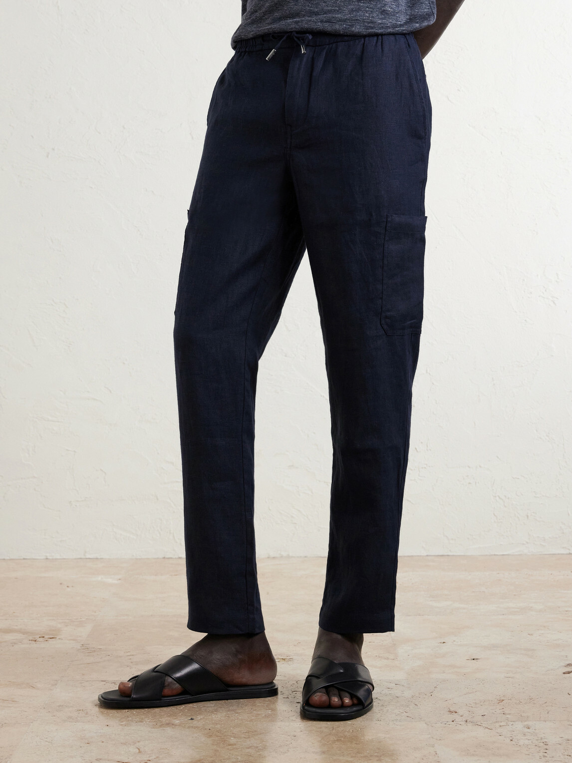 Mr P. - James Tapered Linen Drawstring Cargo Trousers - Blue