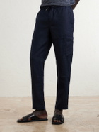 Mr P. - James Tapered Linen Drawstring Cargo Trousers - Blue