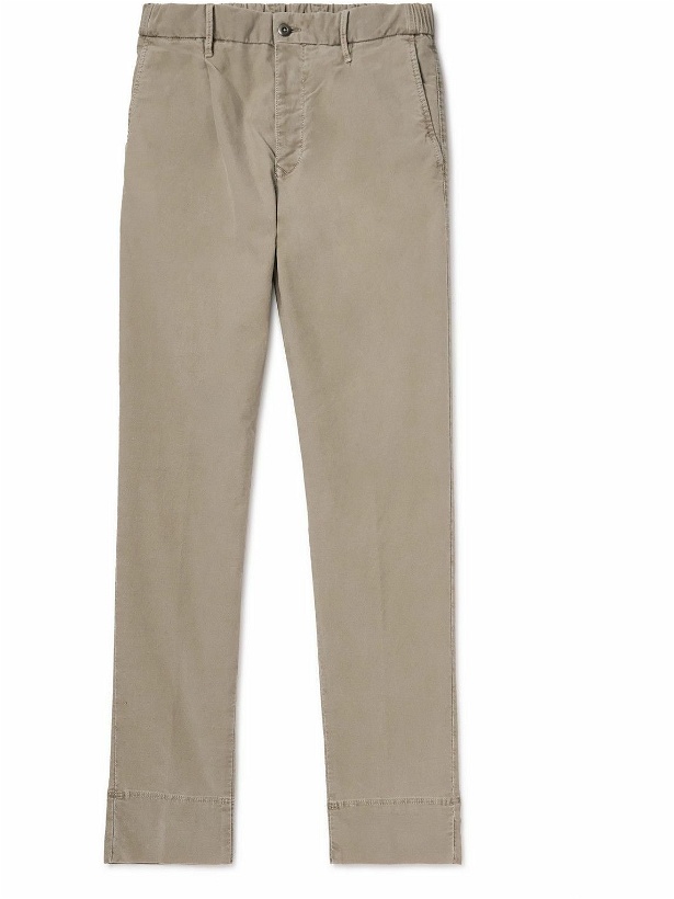 Photo: Incotex - Tapered Pleated Stretch-Cotton Twill Trousers - Neutrals