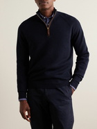 Sid Mashburn - Slim-Fit Suede-Trimmed Merino Wool Half-Zip Sweater - Blue