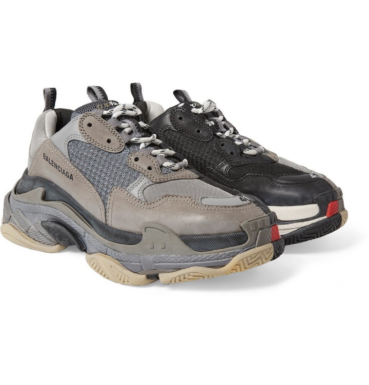 Photo: Balenciaga - Triple S Mesh, Nubuck and Leather Sneakers - Men - Gray