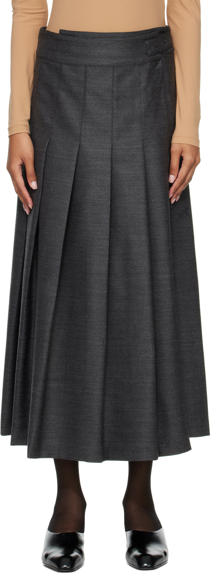 Róhe Gray Pleated Wrap Midi Skirt