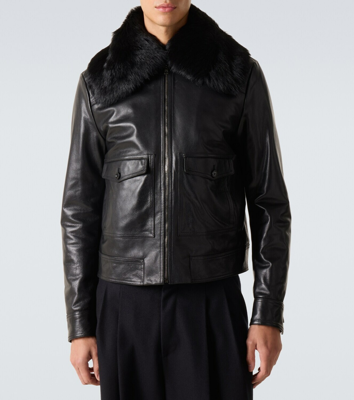 Dolce&Gabbana Shearling-trimmed leather jacket