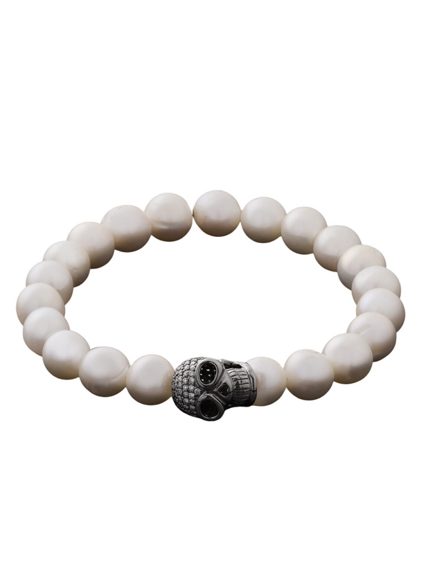 Photo: Sydney Evan - Skull Rhodium-Plated, Diamond and Pearl Beaded Bracelet