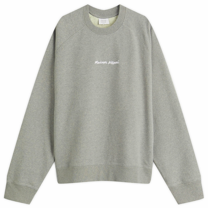 Photo: Maison Kitsuné Men's Embroidery Oversize Raglan Crew Sweatshirt in Medium Grey Melange
