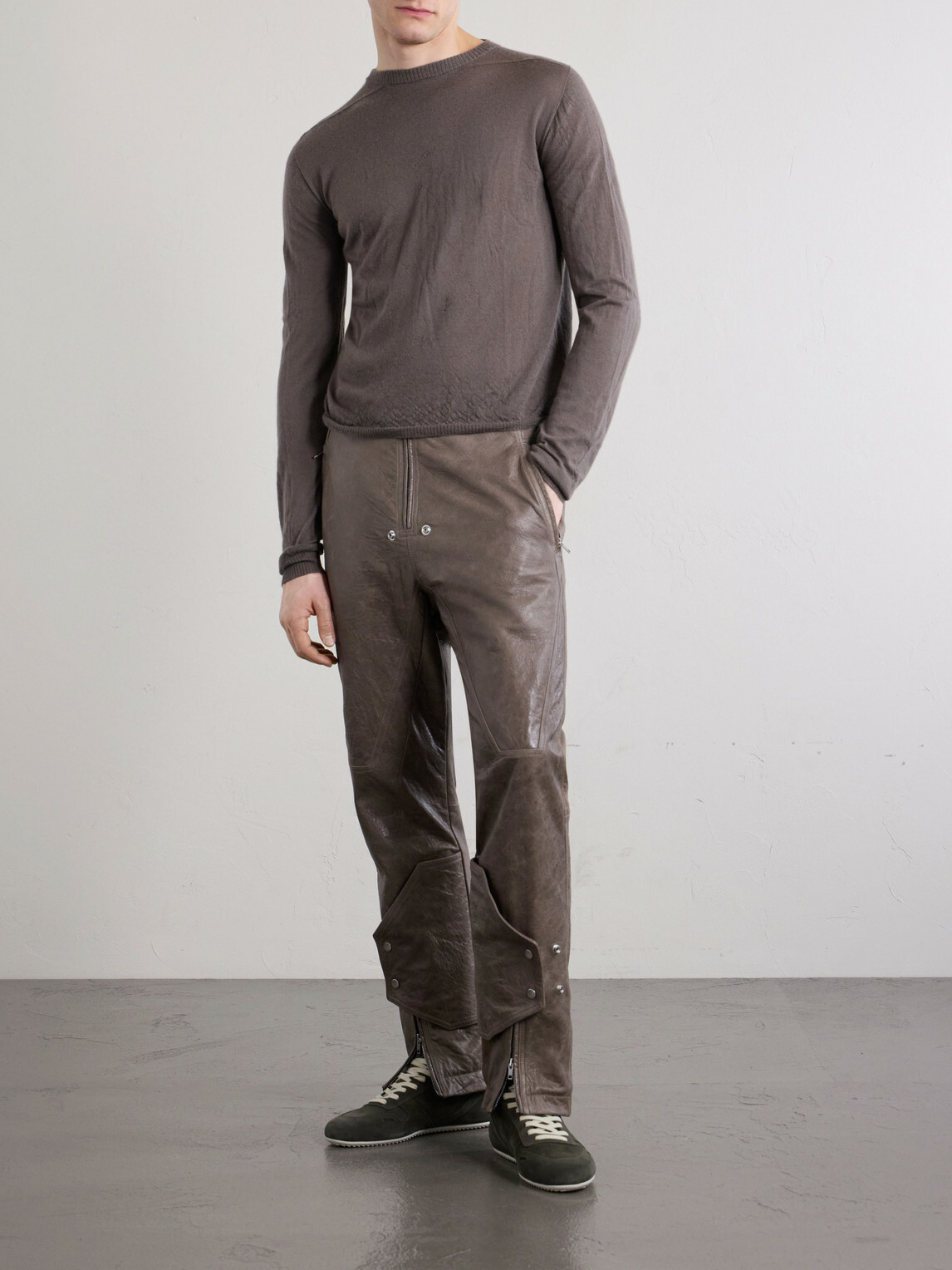 Rick Owens - Motopants Straight-Leg Panelled Leather Trousers - Brown