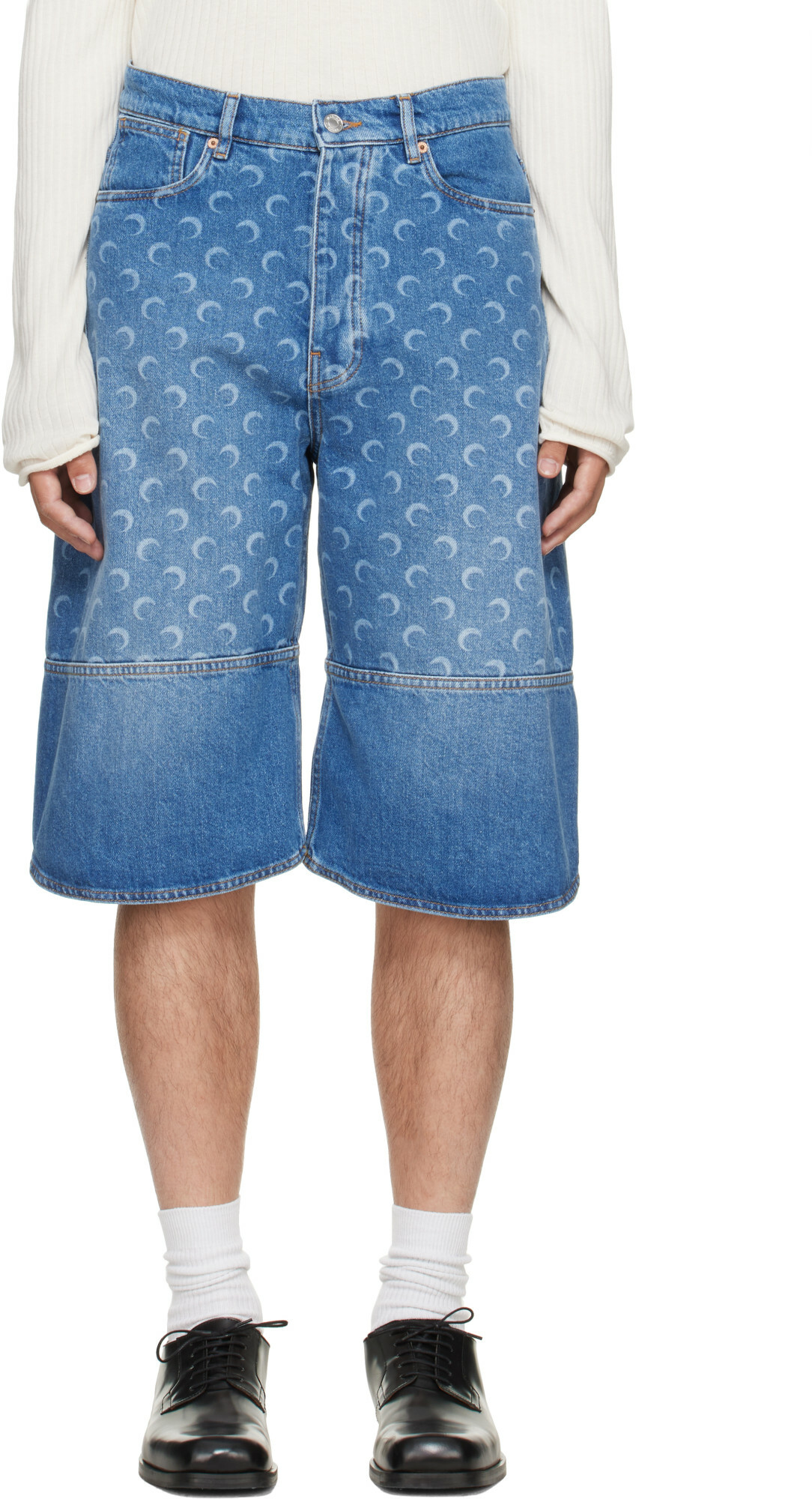 Marine Serre Blue Denim Bermuda Shorts