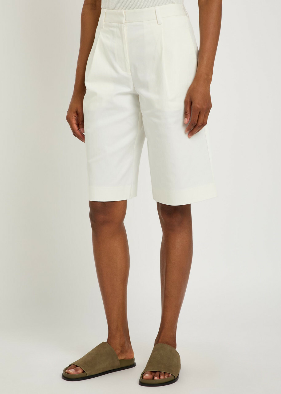 Matteau Pleated Straight-leg Stretch-twill Shorts Off White