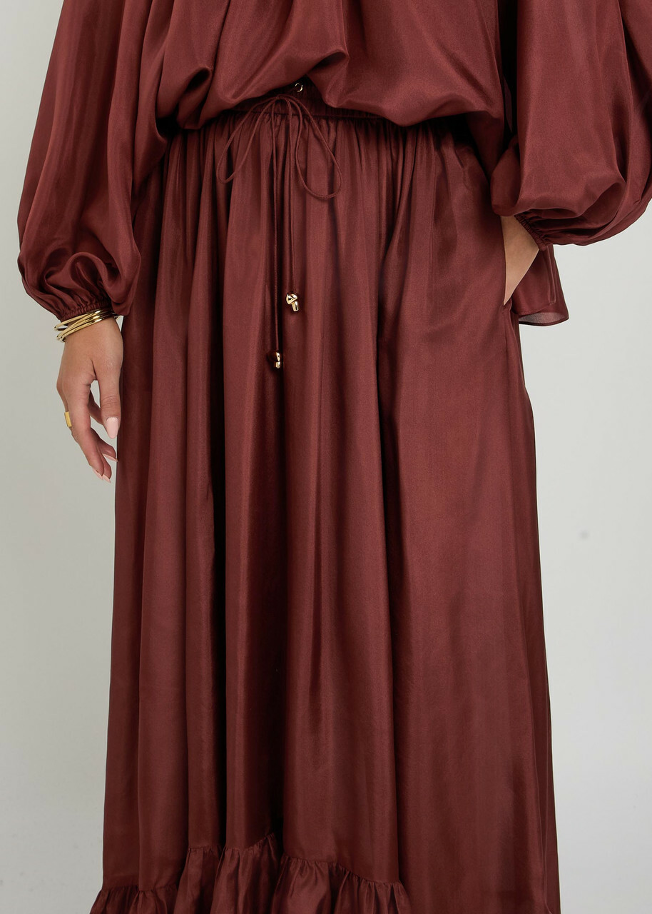 Zimmermann Aster Silk Maxi Skirt Dark Red