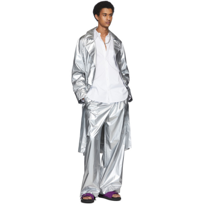 Tibi Silver Nylon Pleated Cargo Pants