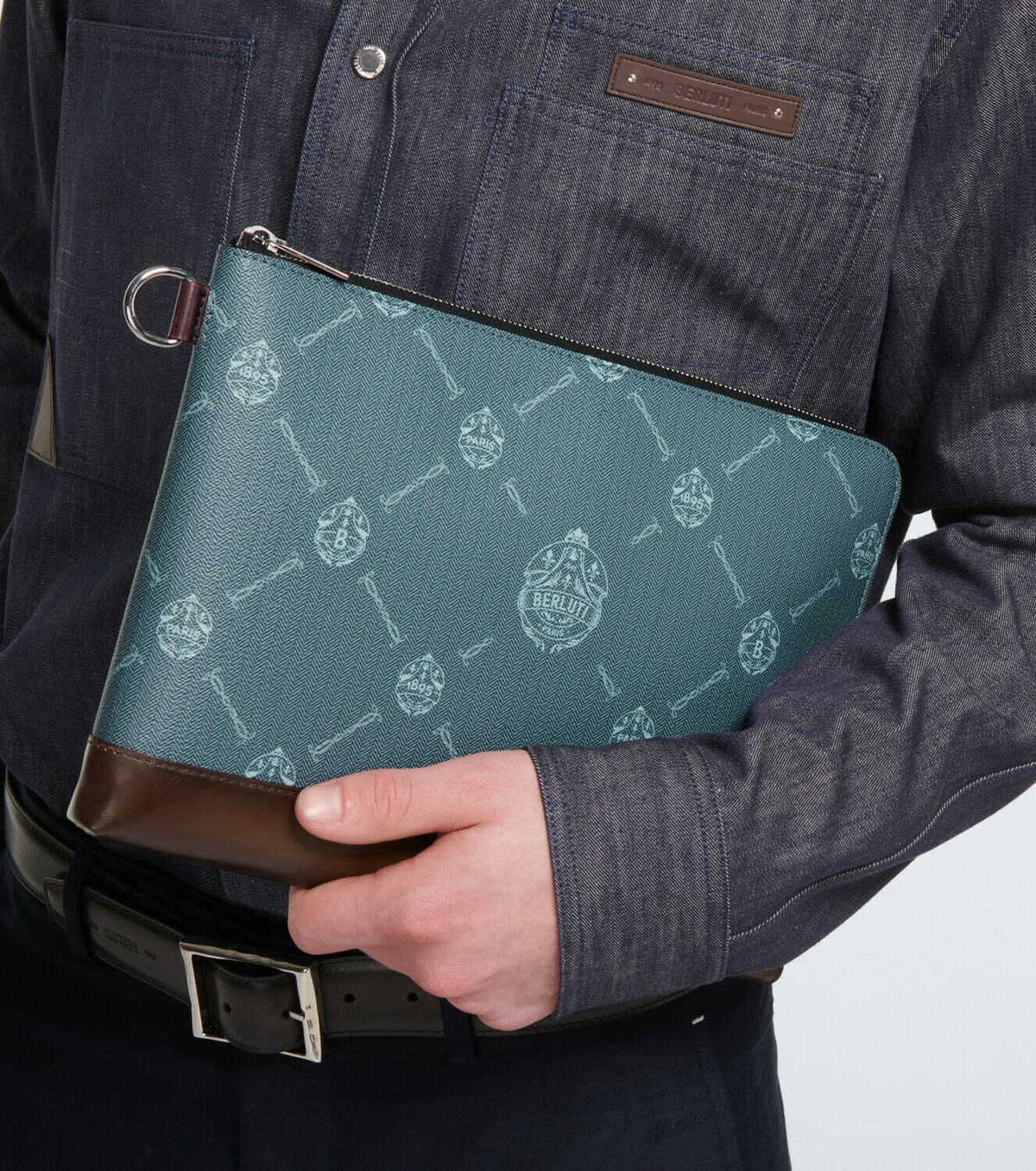 Berluti Nino GM canvas and leather clutch Berluti