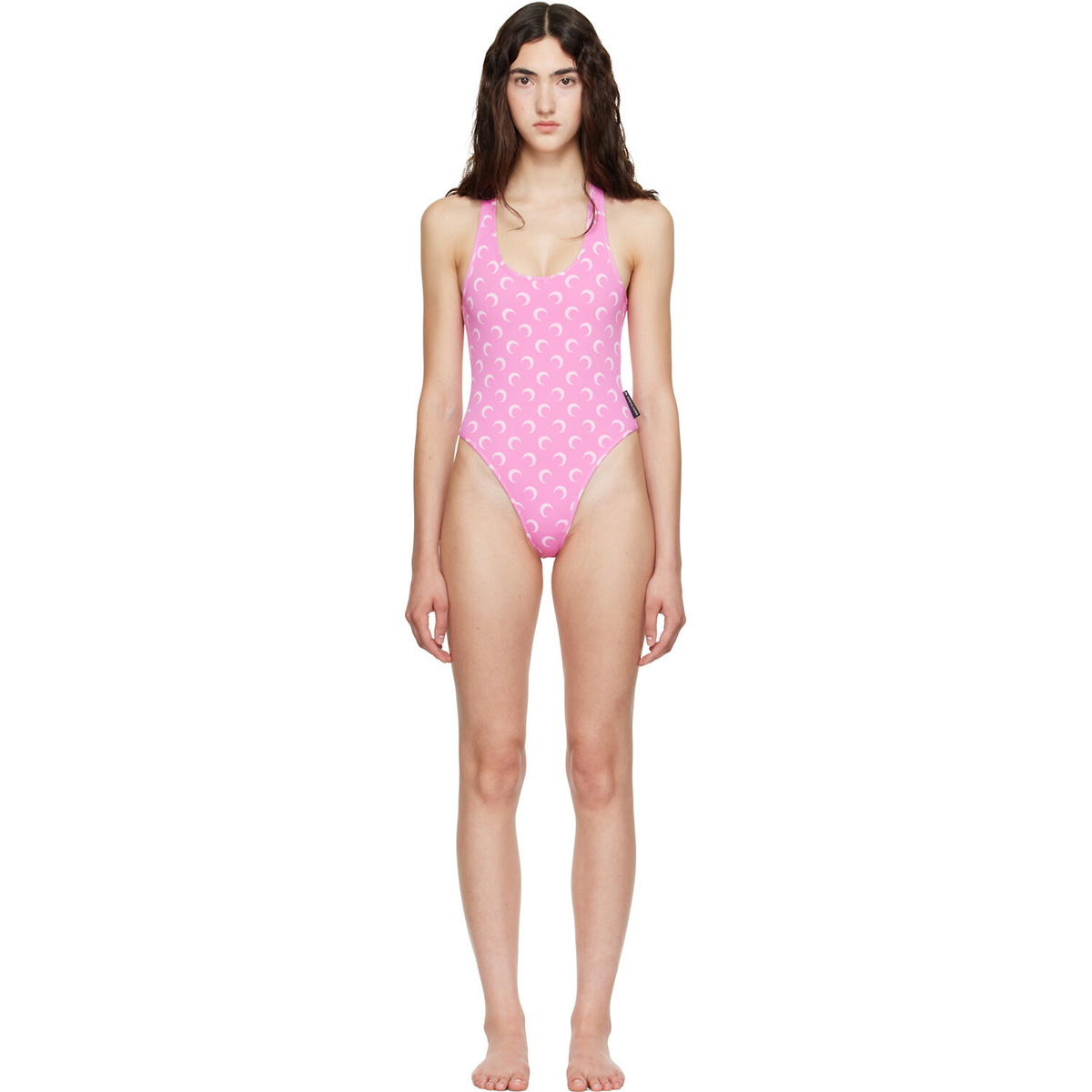 Marine Serre Pink Moon Printed Jersey One-Piece Swimsuit