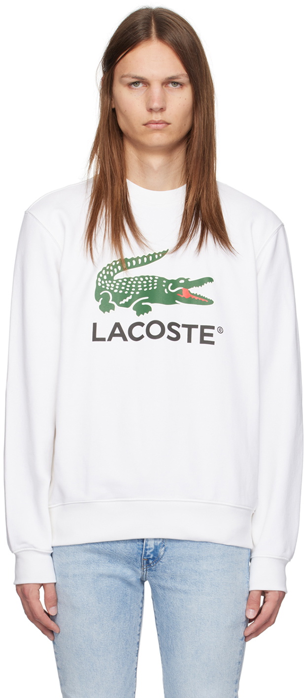 Lacoste White Crocodile Print Sweatshirt
