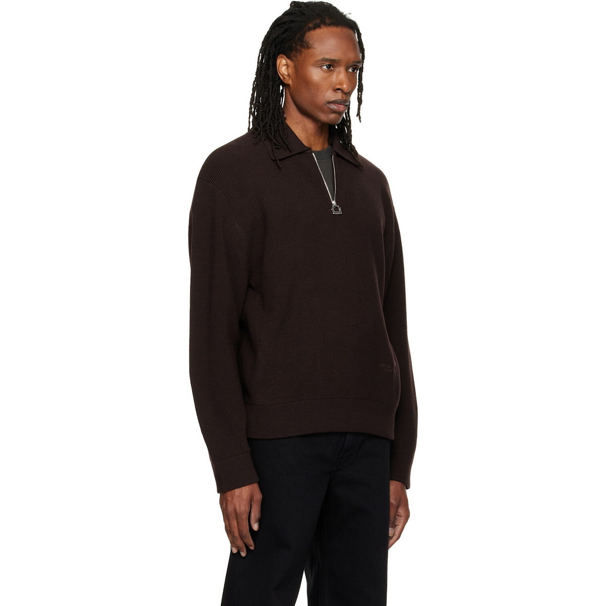 WOOYOUNGMI Brown Ribbed Wool Polo