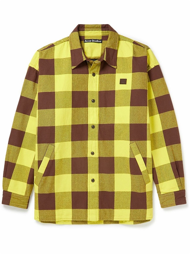 Photo: Acne Studios - Logo-Appliquéd Padded Checked Cotton Shirt - Yellow