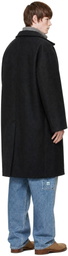 vowels Black Wool Overcoat