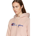 Champion Reverse Weave Pink Logo Hoodie