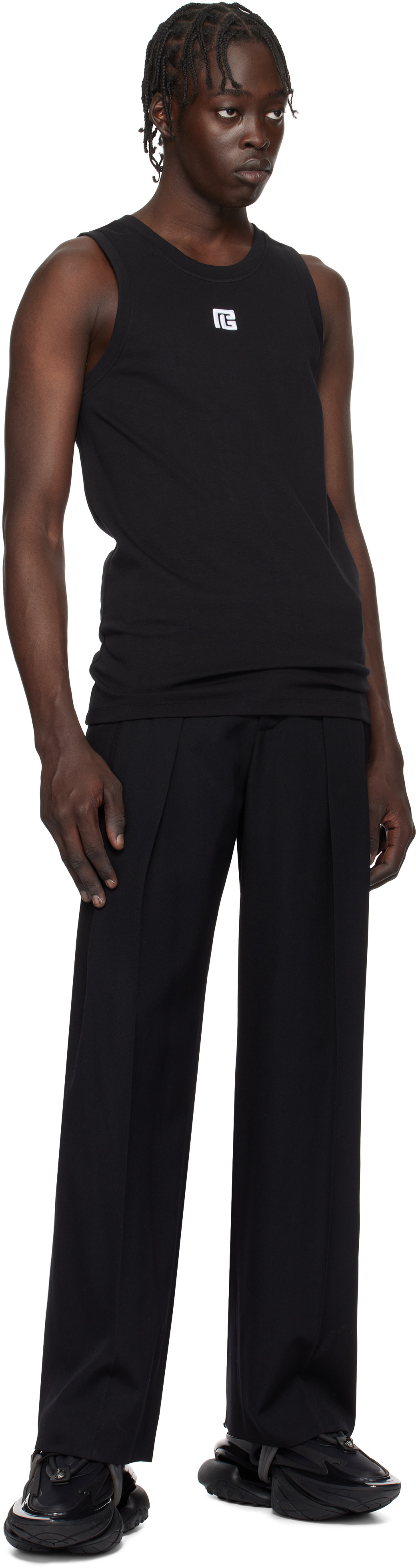 Balmain Black 'PB' Embroidered Tank Top