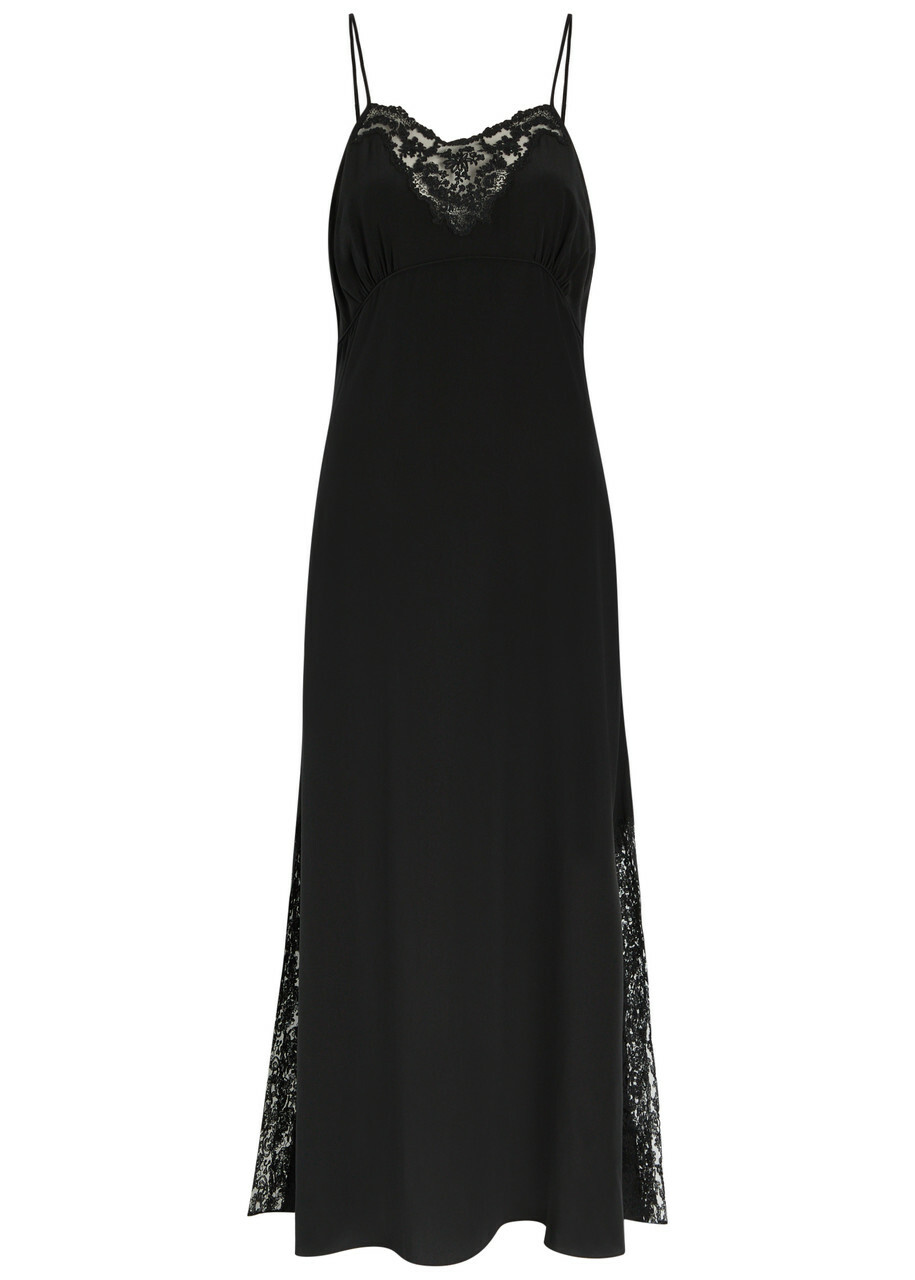Chloe Lace-trimmed Silk Midi Dress Black
