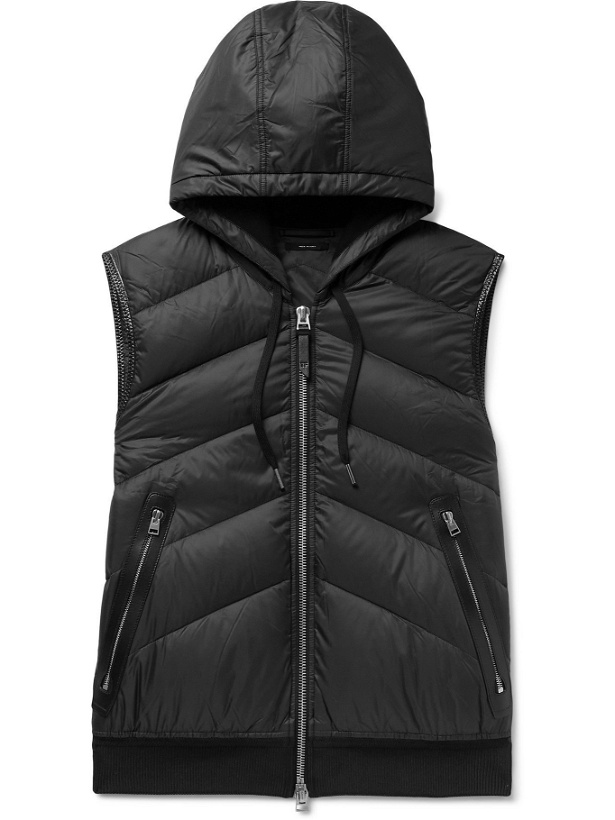 Photo: TOM FORD - Leather-Trimmed Quilted Shell and Cotton-Jersey Down Hooded Gilet - Black
