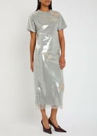 Huishan Zhang Sammi Floral-appliquéd Sequin T-shirt Silver