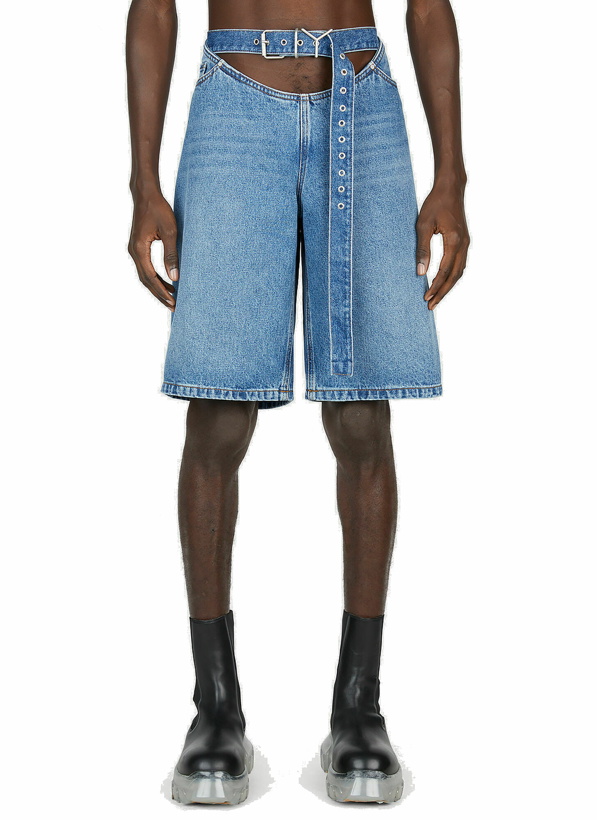Photo: Y/Project - Belt Arc Denim Shorts in Blue