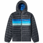 Cotopaxi Men's Fuego Down Hooded Jacket in Black/Pacific Stripes