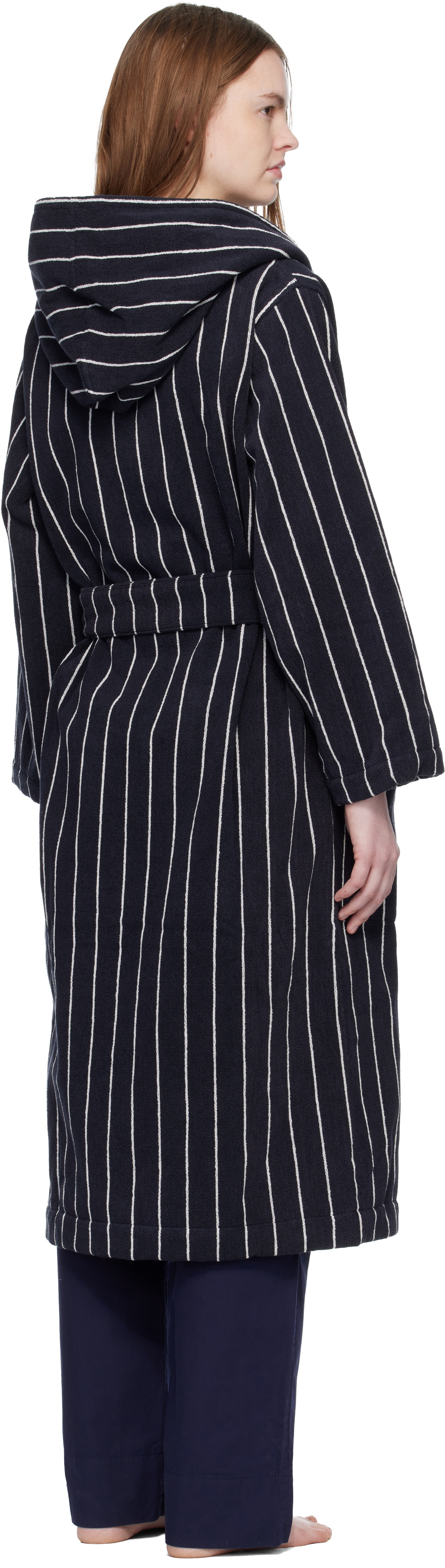 Tekla Black & White Terry Hooded Bathrobe
