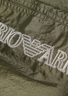Emporio Armani Logo-embroidered Crinkled Nylon Swim Shorts Olive