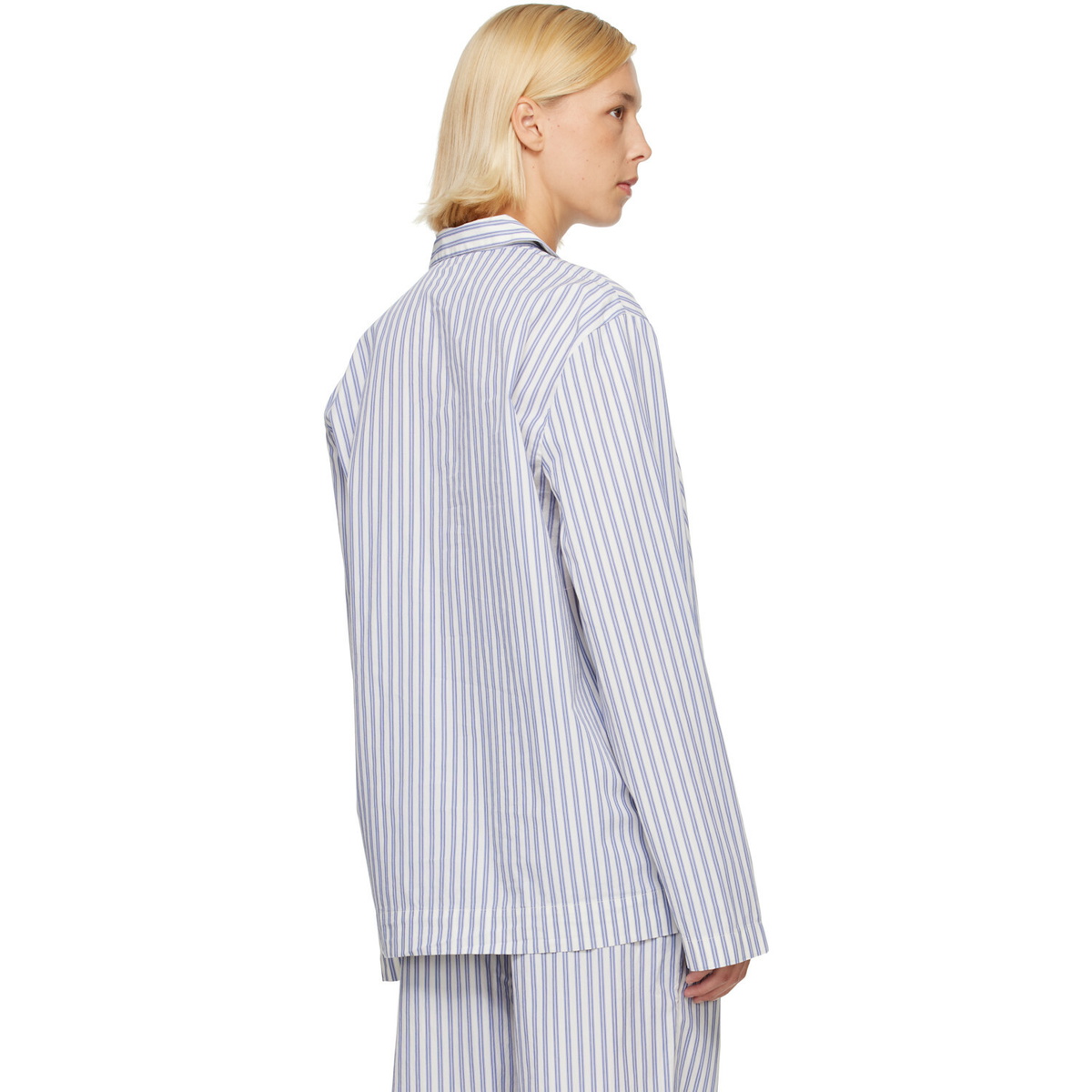 Tekla Blue & White Poplin Long-Sleeved Pyjama Shirt