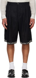 Kartik Research Black Linen Pleated Shorts