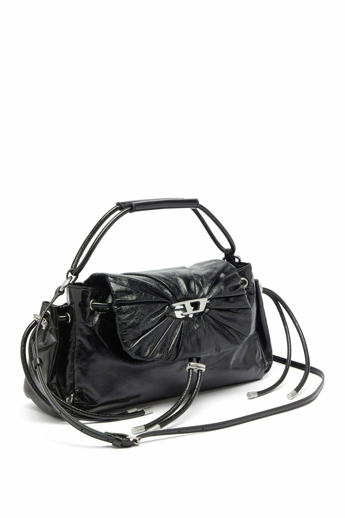 Diesel Scrunch-D - Top-handle bag in shiny wrinkled leather - Handbags Womens in Black