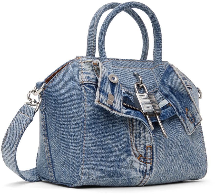 Givenchy Blue Mini Antigona Lock Denim Bag