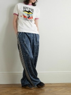 KAPITAL - Wide-Leg Striped Webbing-Trimmed Bandana-Print Tech-Jersey Track Pants - Blue