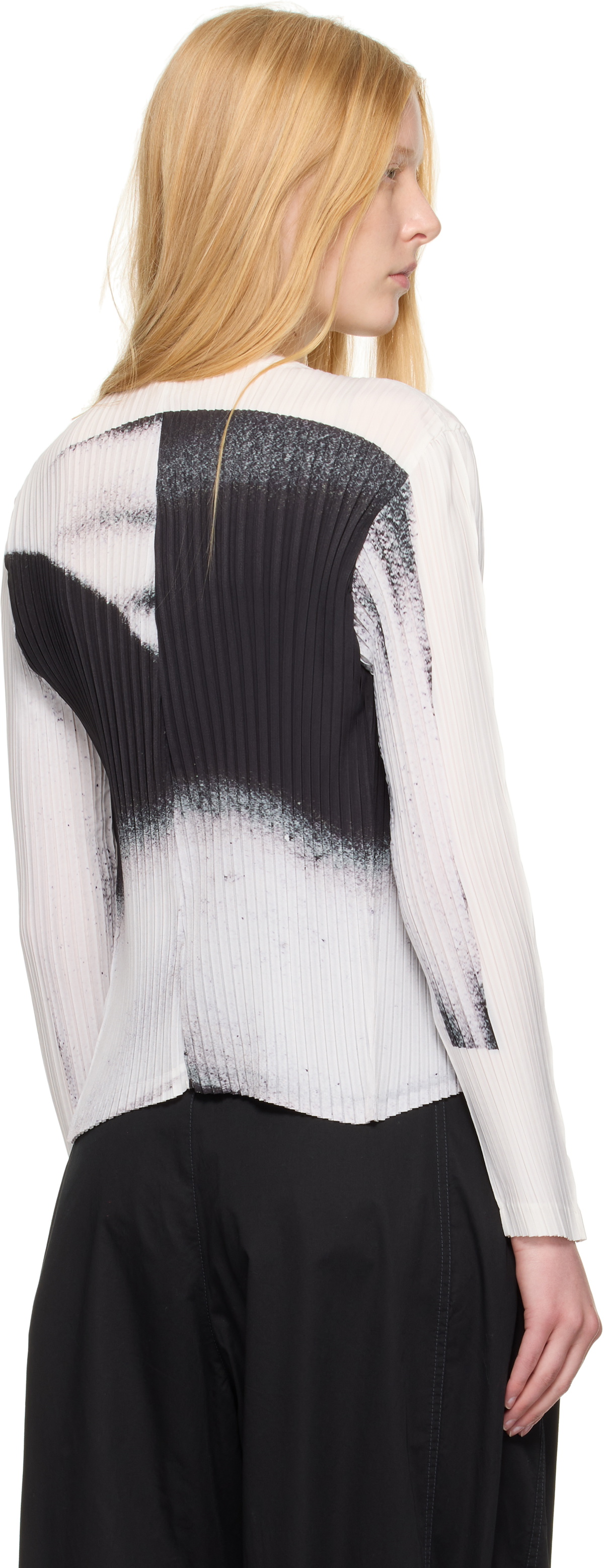 ISSEY MIYAKE White & Black May Shadow Study Pleats Cardigan Issey