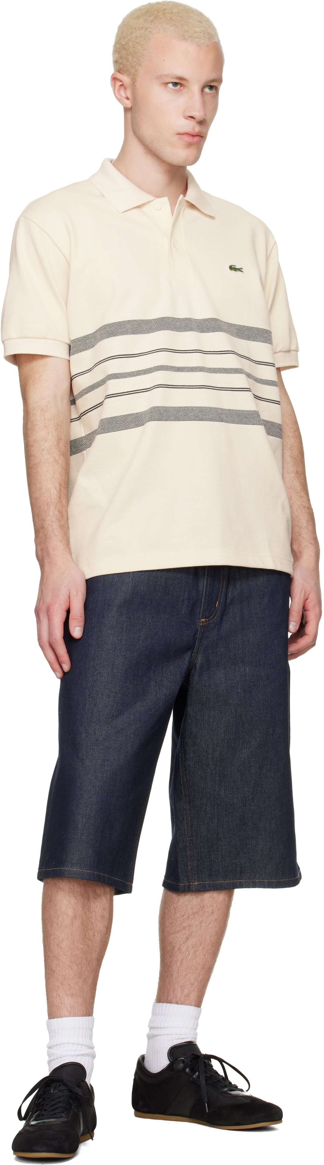 Lacoste Off-White 'French Made' Classic Fit Striped Polo