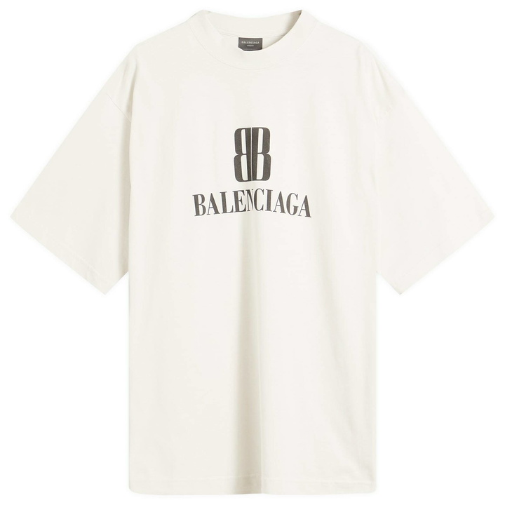 Photo: Balenciaga Men's Nano BB Logo Dry Jersey Medium Fit T-Shirt in Dirty White
