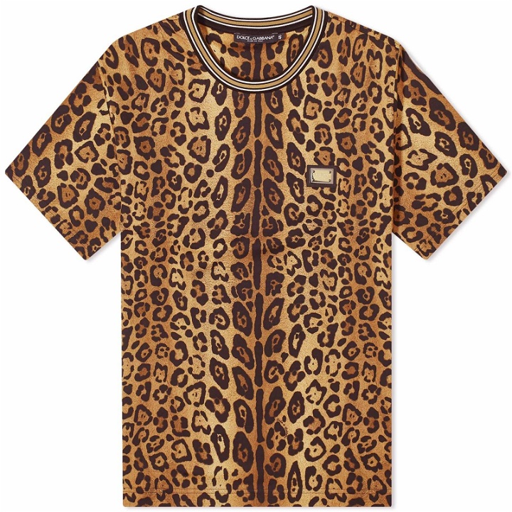 Photo: Dolce & Gabbana Men's Leopard Print T-Shirt in Brown