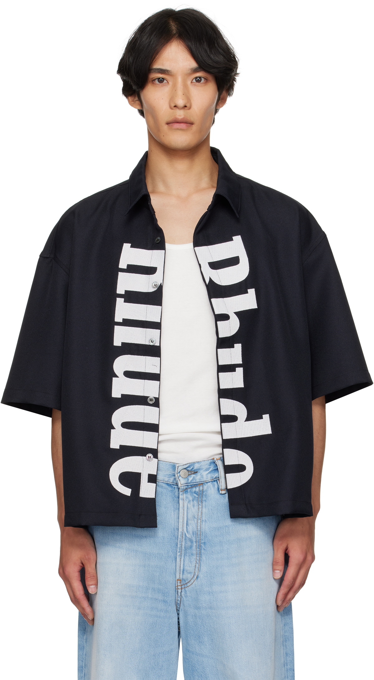 Rhude Black Center Logo Button Up Shirt